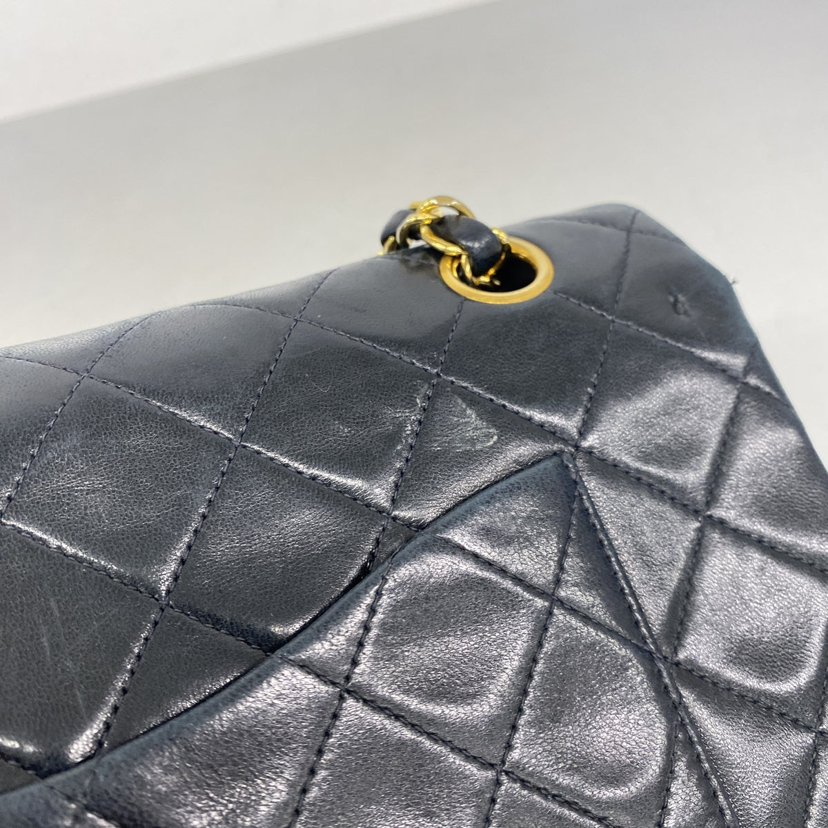 【6he5309】シャネル ショルダーバッグ マトラッセ Wフラップ Wチェーン ラムスキン ブラック ゴールド金具【中古】レディース