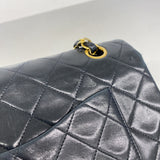 【6he5309】シャネル ショルダーバッグ マトラッセ Wフラップ Wチェーン ラムスキン ブラック ゴールド金具【中古】レディース