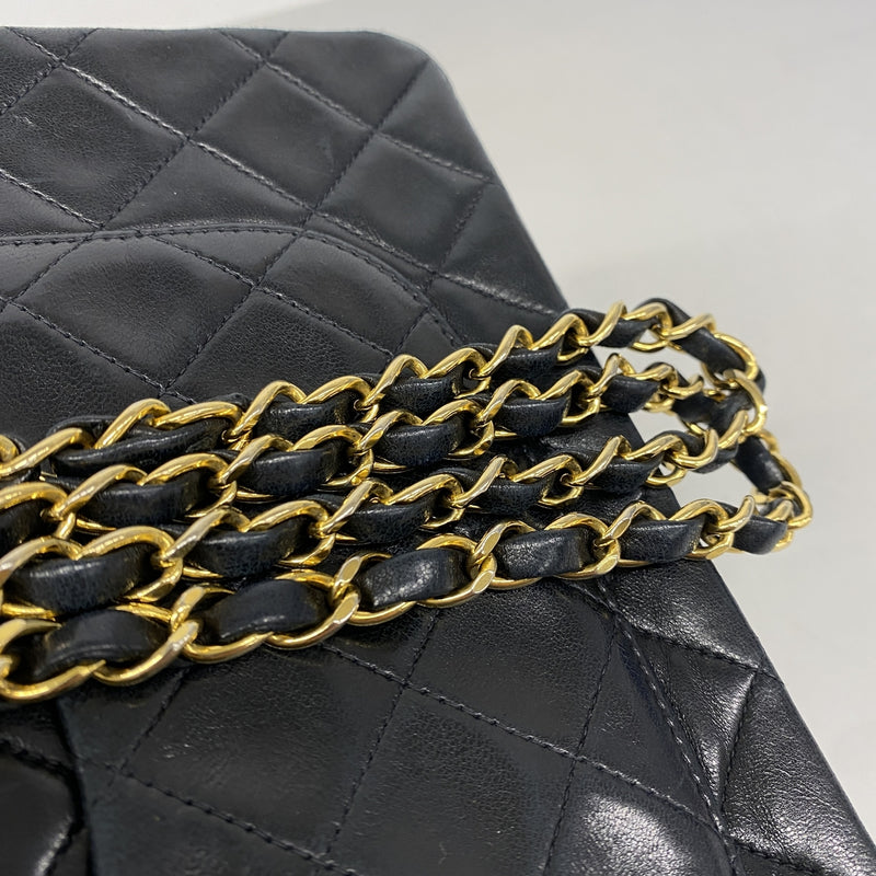 【6he5309】シャネル ショルダーバッグ マトラッセ Wフラップ Wチェーン ラムスキン ブラック ゴールド金具【中古】レディース