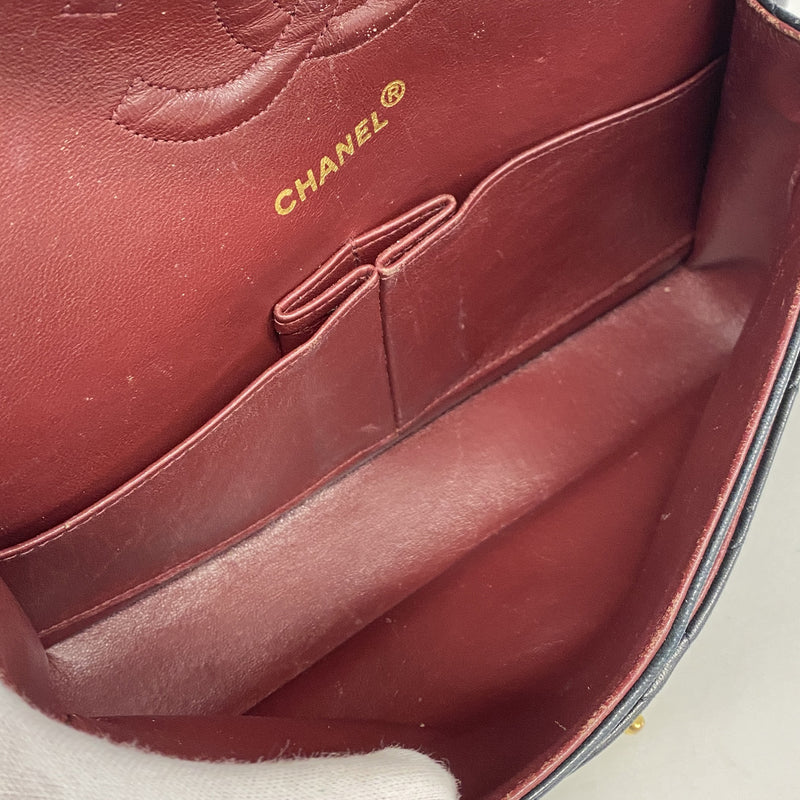 【6he5309】シャネル ショルダーバッグ マトラッセ Wフラップ Wチェーン ラムスキン ブラック ゴールド金具【中古】レディース