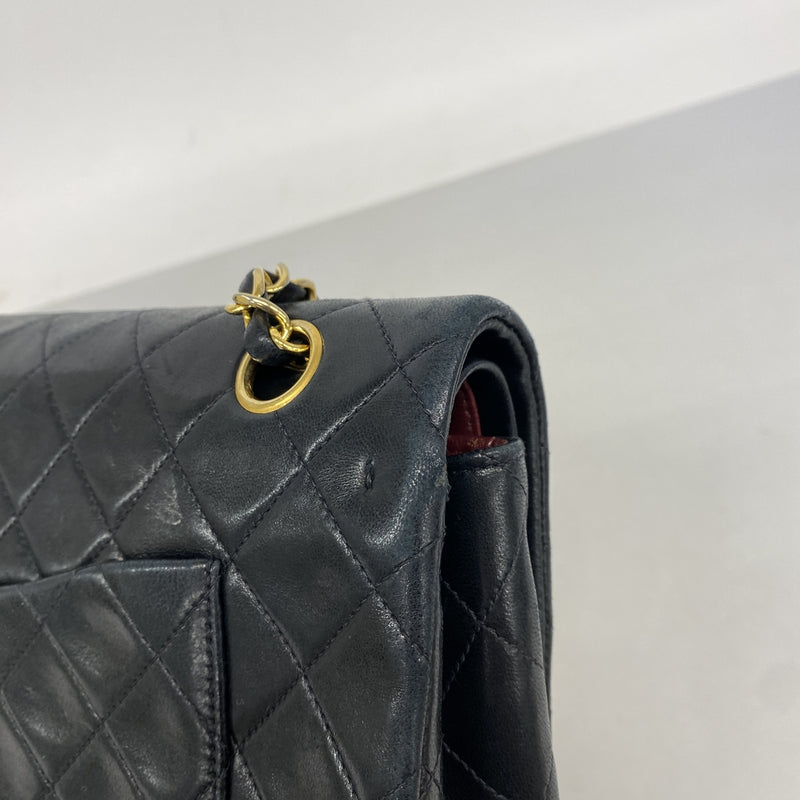【6he5309】シャネル ショルダーバッグ マトラッセ Wフラップ Wチェーン ラムスキン ブラック ゴールド金具【中古】レディース
