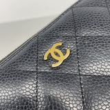 【6he5310】シャネル 長財布 マトラッセ キャビアスキン ブラック シャンパンゴールド金具【中古】レディース