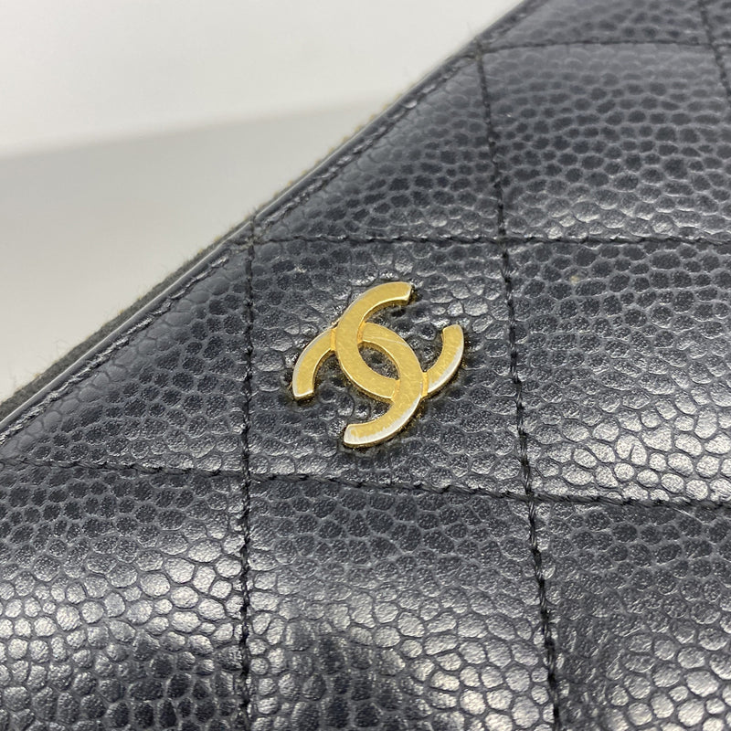 【6he5310】シャネル 長財布 マトラッセ キャビアスキン ブラック シャンパンゴールド金具【中古】レディース