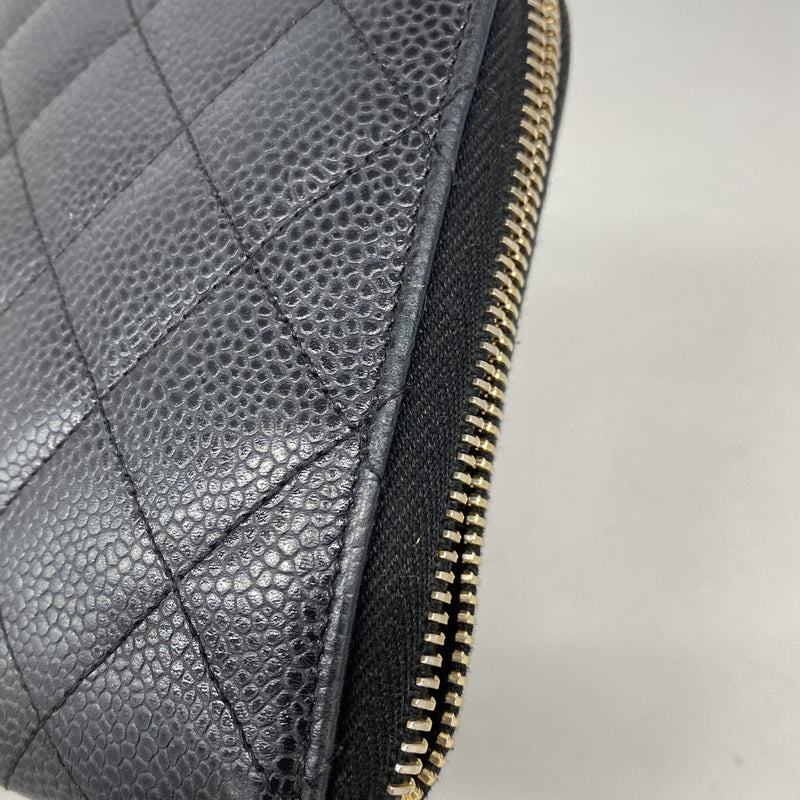 【6he5310】シャネル 長財布 マトラッセ キャビアスキン ブラック シャンパンゴールド金具【中古】レディース