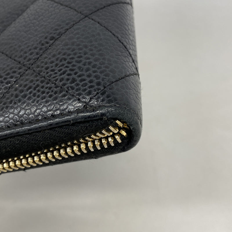 【6he5310】シャネル 長財布 マトラッセ キャビアスキン ブラック シャンパンゴールド金具【中古】レディース
