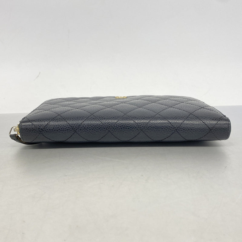 【6he5310】シャネル 長財布 マトラッセ キャビアスキン ブラック シャンパンゴールド金具【中古】レディース