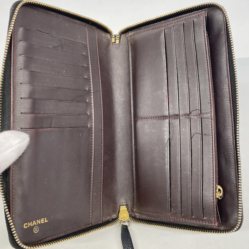 【6he5310】シャネル 長財布 マトラッセ キャビアスキン ブラック シャンパンゴールド金具【中古】レディース