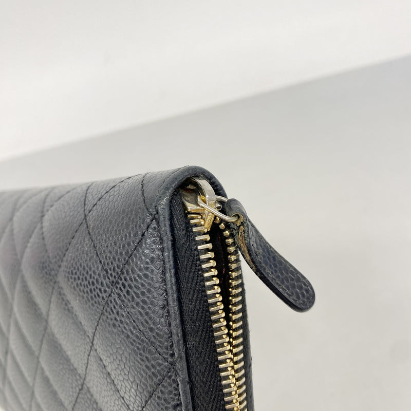 【6he5310】シャネル 長財布 マトラッセ キャビアスキン ブラック シャンパンゴールド金具【中古】レディース