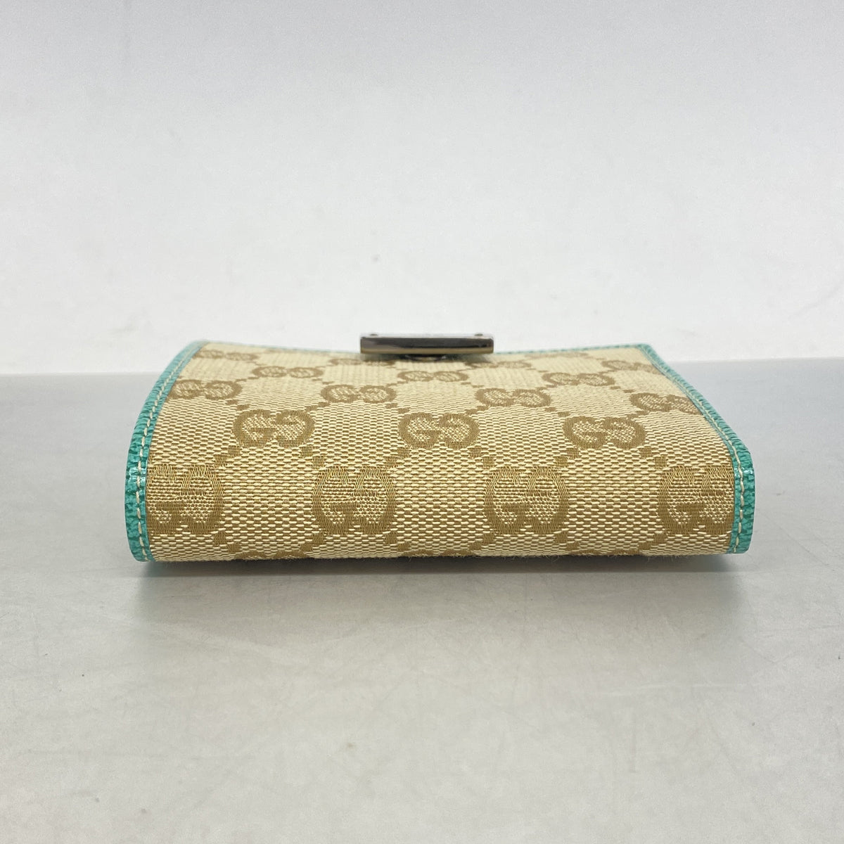 【6he5311】グッチ 財布 GGキャンバス 115091 キャンバス ベージュ グリーン シルバー金具【中古】レディース