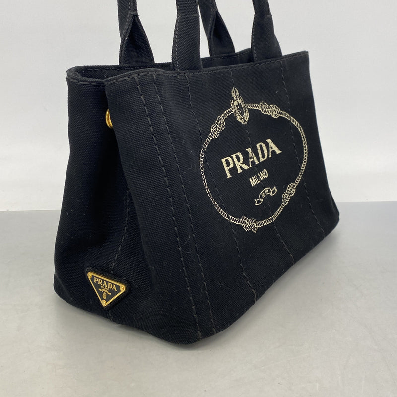 【6he5326-k】プラダ ハンドバッグ カナパ キャンバス ブラック ゴールド金具 2wayバッグ【中古】レディース