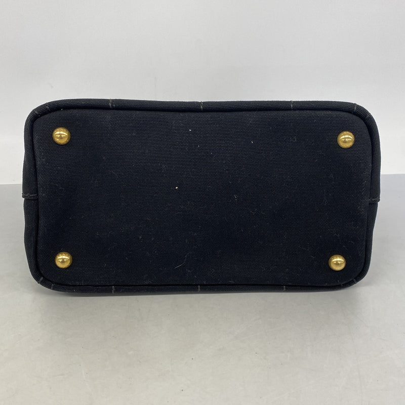 【6he5326-k】プラダ ハンドバッグ カナパ キャンバス ブラック ゴールド金具 2wayバッグ【中古】レディース