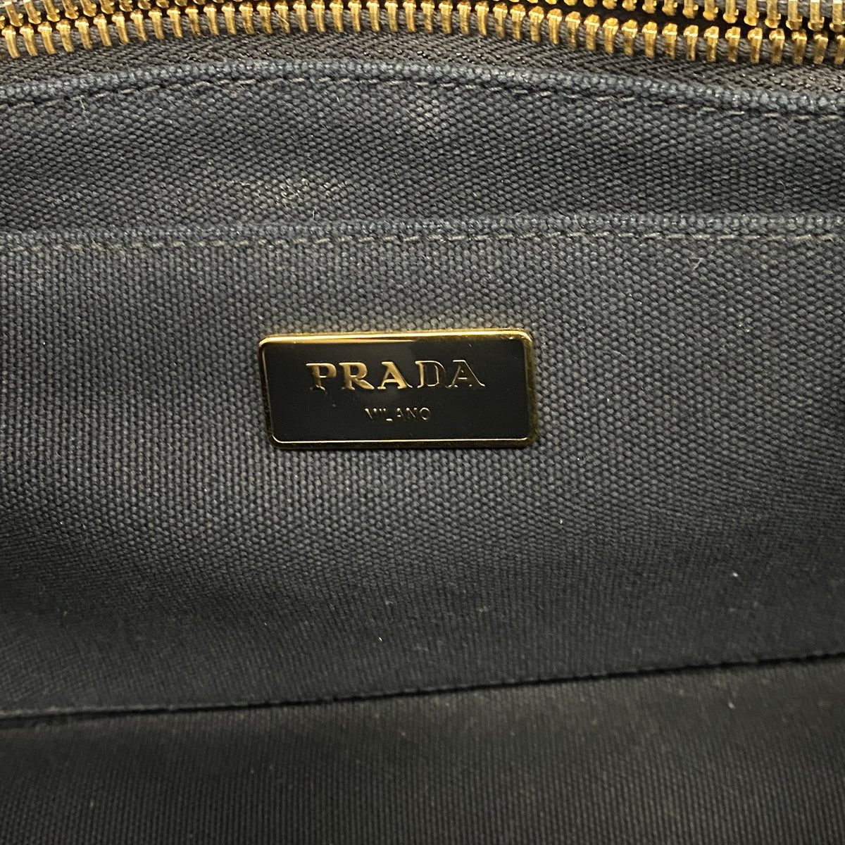 【6he5326-k】プラダ ハンドバッグ カナパ キャンバス ブラック ゴールド金具 2wayバッグ【中古】レディース