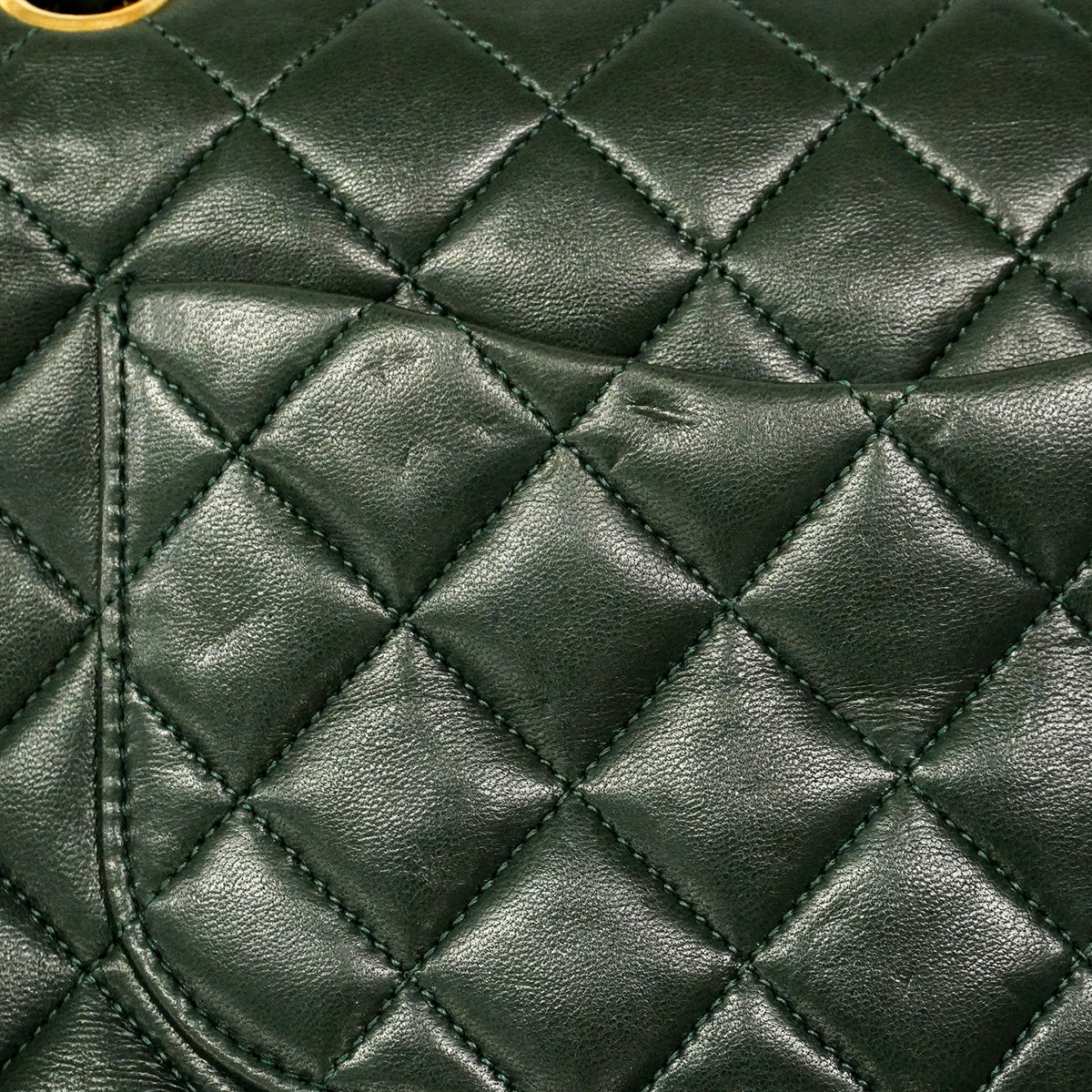 【6he5341】シャネル ショルダーバッグ マトラッセ Wフラップ Wチェーン ラムスキン グリーン ゴールド金具【中古】レディース