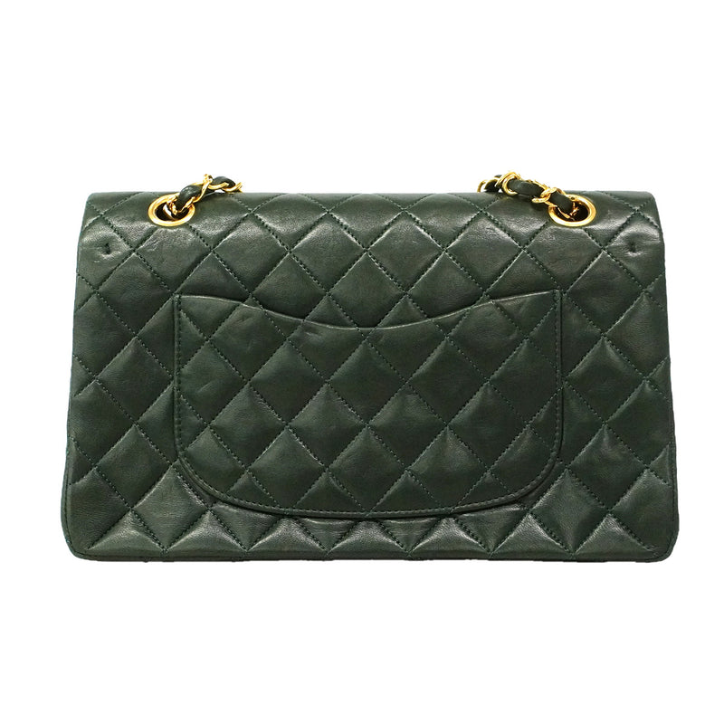 【6he5341】シャネル ショルダーバッグ マトラッセ Wフラップ Wチェーン ラムスキン グリーン ゴールド金具【中古】レディース