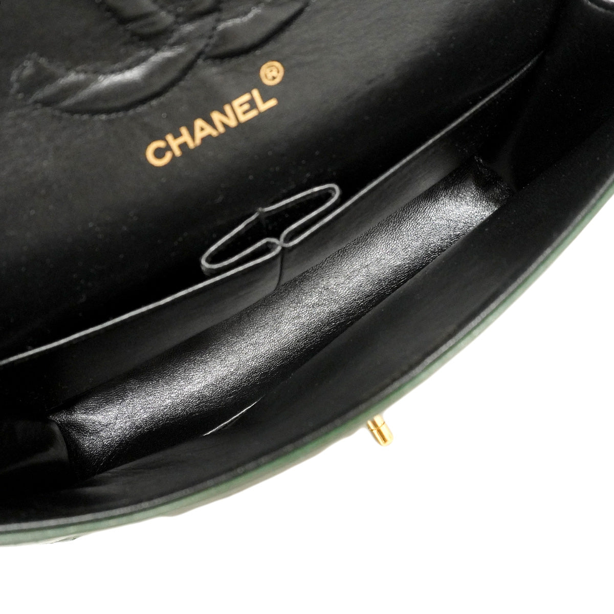 【6he5341】シャネル ショルダーバッグ マトラッセ Wフラップ Wチェーン ラムスキン グリーン ゴールド金具【中古】レディース