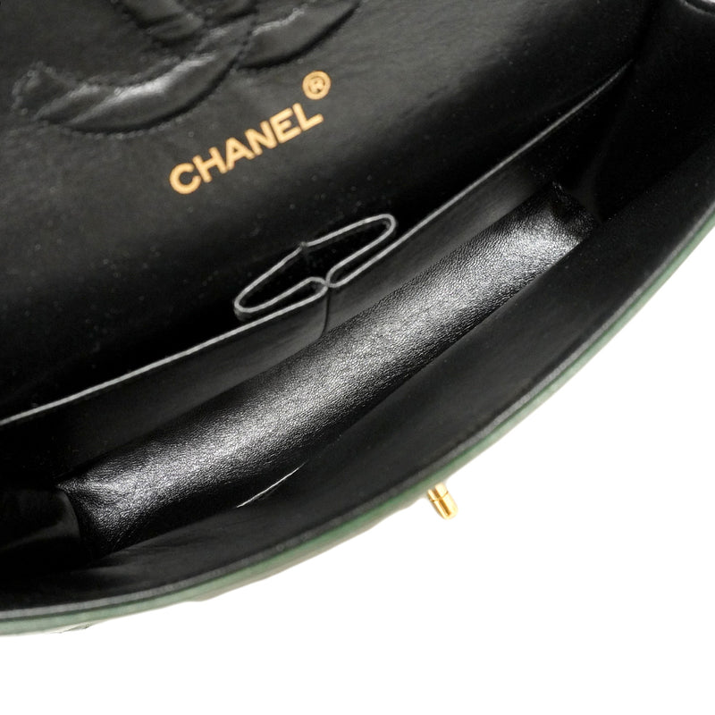 【6he5341】シャネル ショルダーバッグ マトラッセ Wフラップ Wチェーン ラムスキン グリーン ゴールド金具【中古】レディース