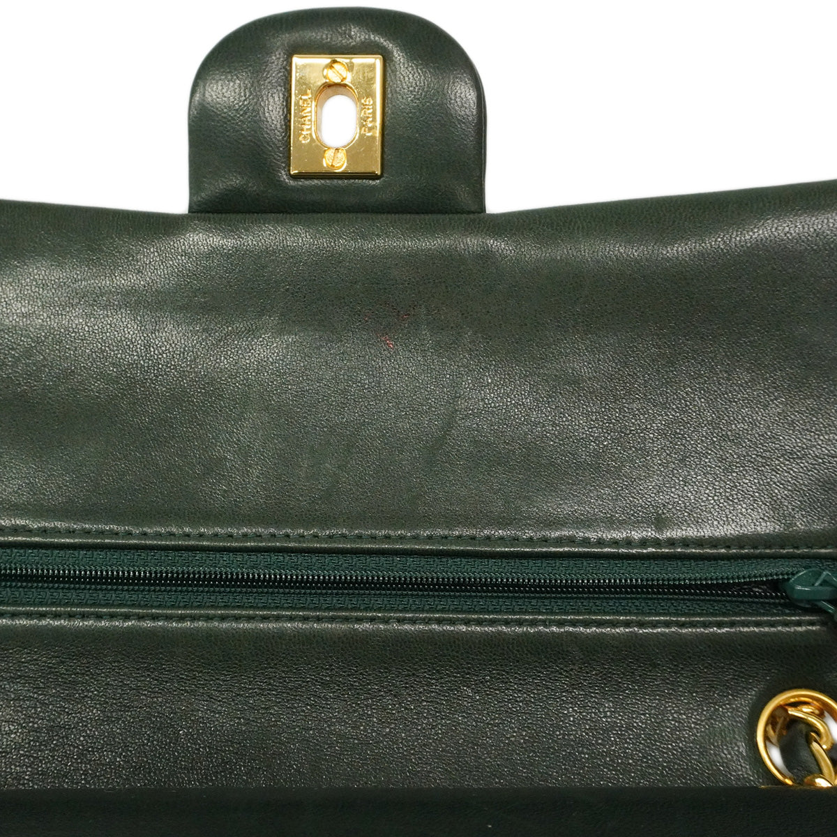 【6he5341】シャネル ショルダーバッグ マトラッセ Wフラップ Wチェーン ラムスキン グリーン ゴールド金具【中古】レディース