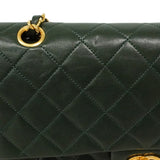 【6he5341】シャネル ショルダーバッグ マトラッセ Wフラップ Wチェーン ラムスキン グリーン ゴールド金具【中古】レディース
