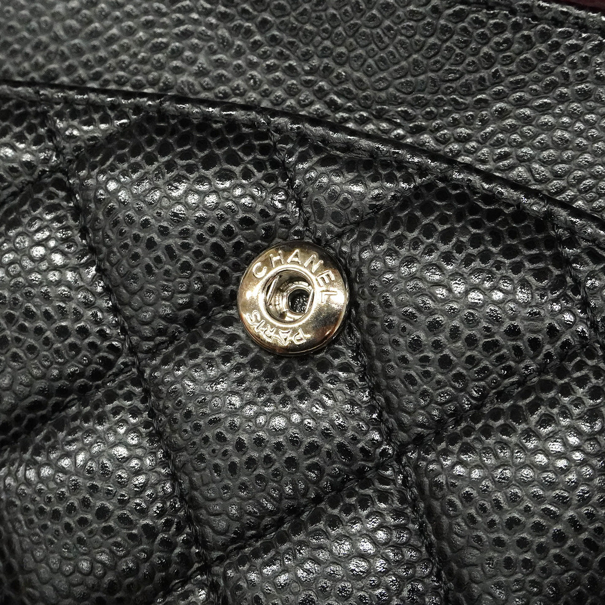 【6he5343】シャネル ショルダーバッグ マトラッセ Wフラップ Wチェーン キャビアスキン ブラック シルバー金具【中古】レディース