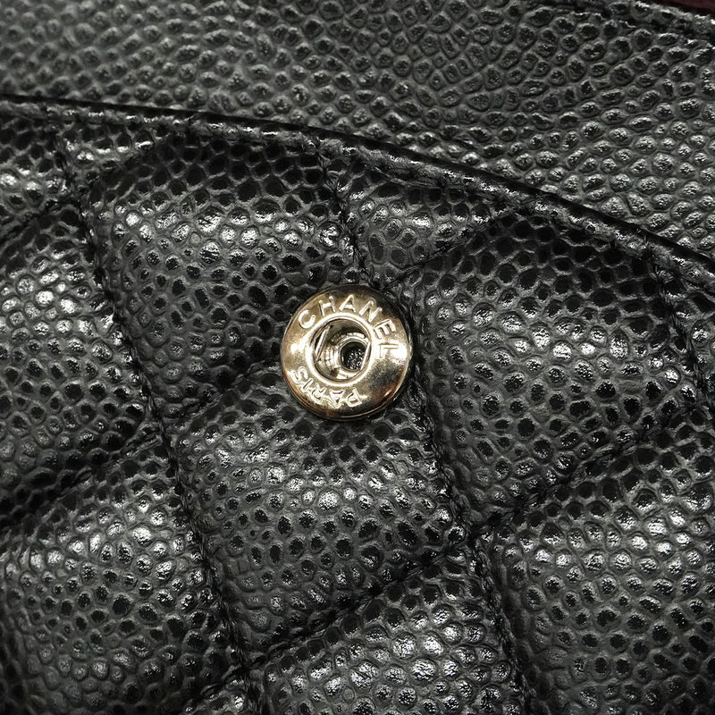 【6he5343】シャネル ショルダーバッグ マトラッセ Wフラップ Wチェーン キャビアスキン ブラック シルバー金具【中古】レディース