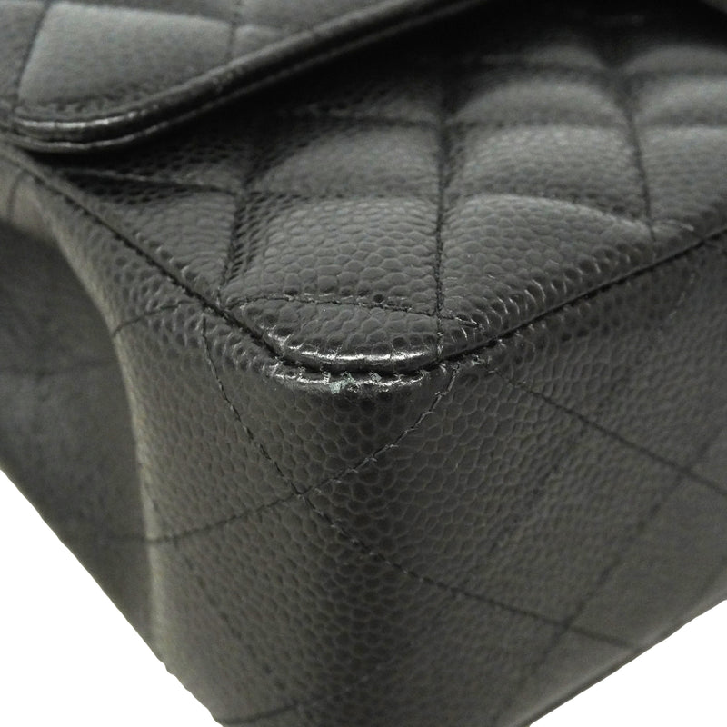 【6he5343】シャネル ショルダーバッグ マトラッセ Wフラップ Wチェーン キャビアスキン ブラック シルバー金具【中古】レディース