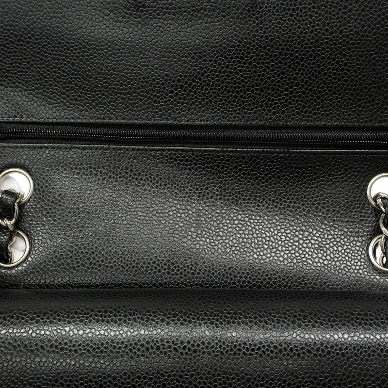 【6he5343】シャネル ショルダーバッグ マトラッセ Wフラップ Wチェーン キャビアスキン ブラック シルバー金具【中古】レディース