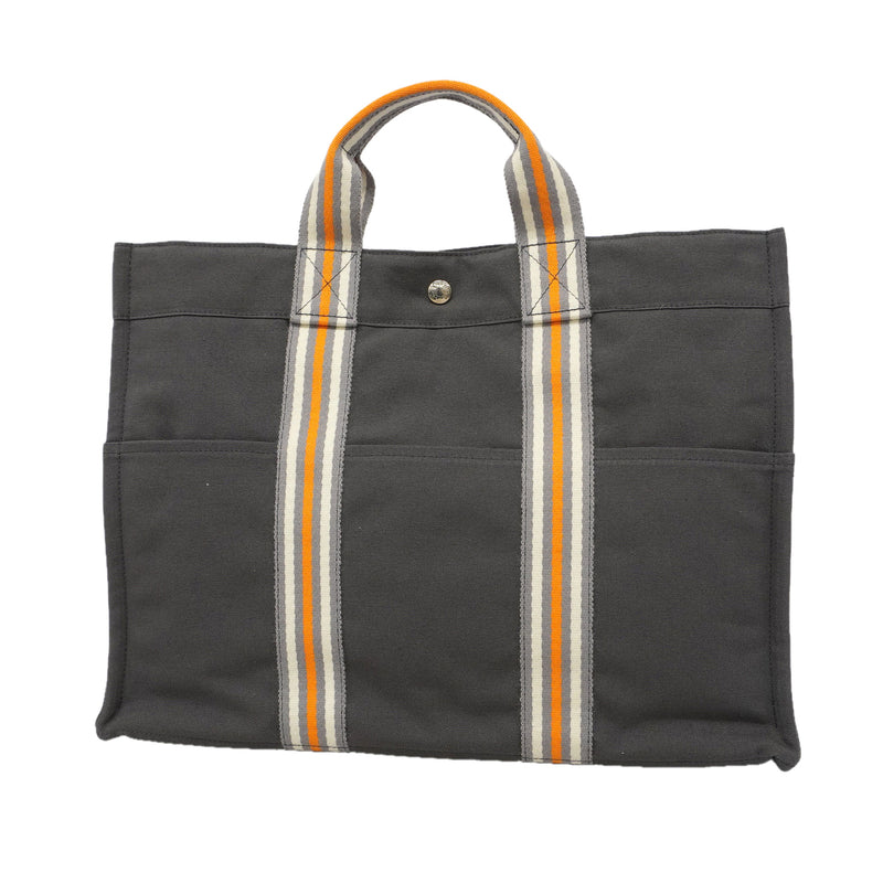 【6he5346】エルメス トートバッグ フールトゥMM キャンバス グレー シルバー金具【中古】レディース