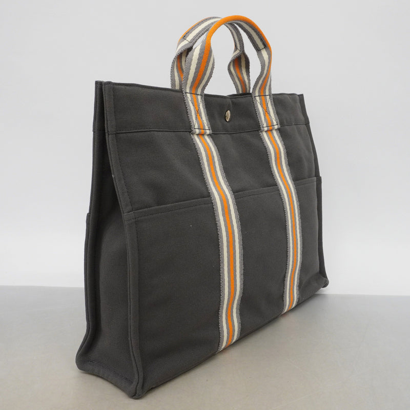 【6he5346】エルメス トートバッグ フールトゥMM キャンバス グレー シルバー金具【中古】レディース