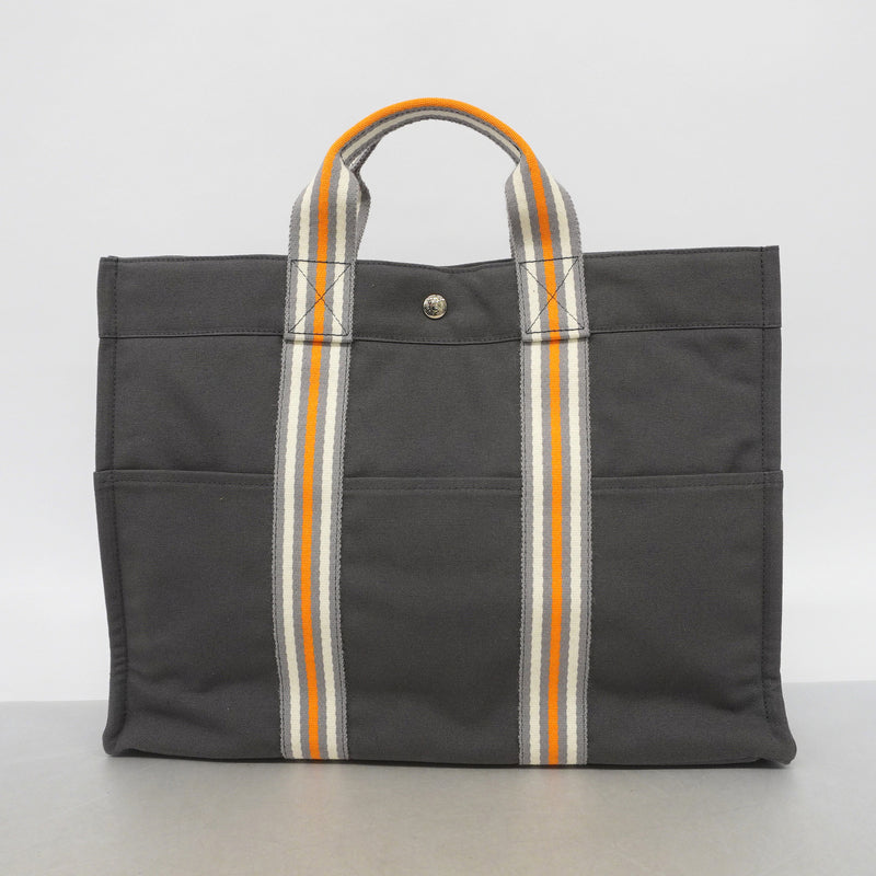 【6he5346】エルメス トートバッグ フールトゥMM キャンバス グレー シルバー金具【中古】レディース