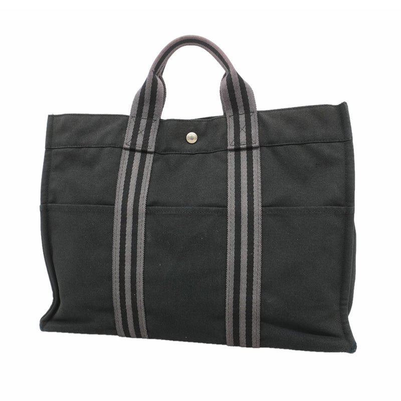 【6he5347】エルメス トートバッグ フールトゥMM キャンバス ブラック シルバー金具【中古】レディース