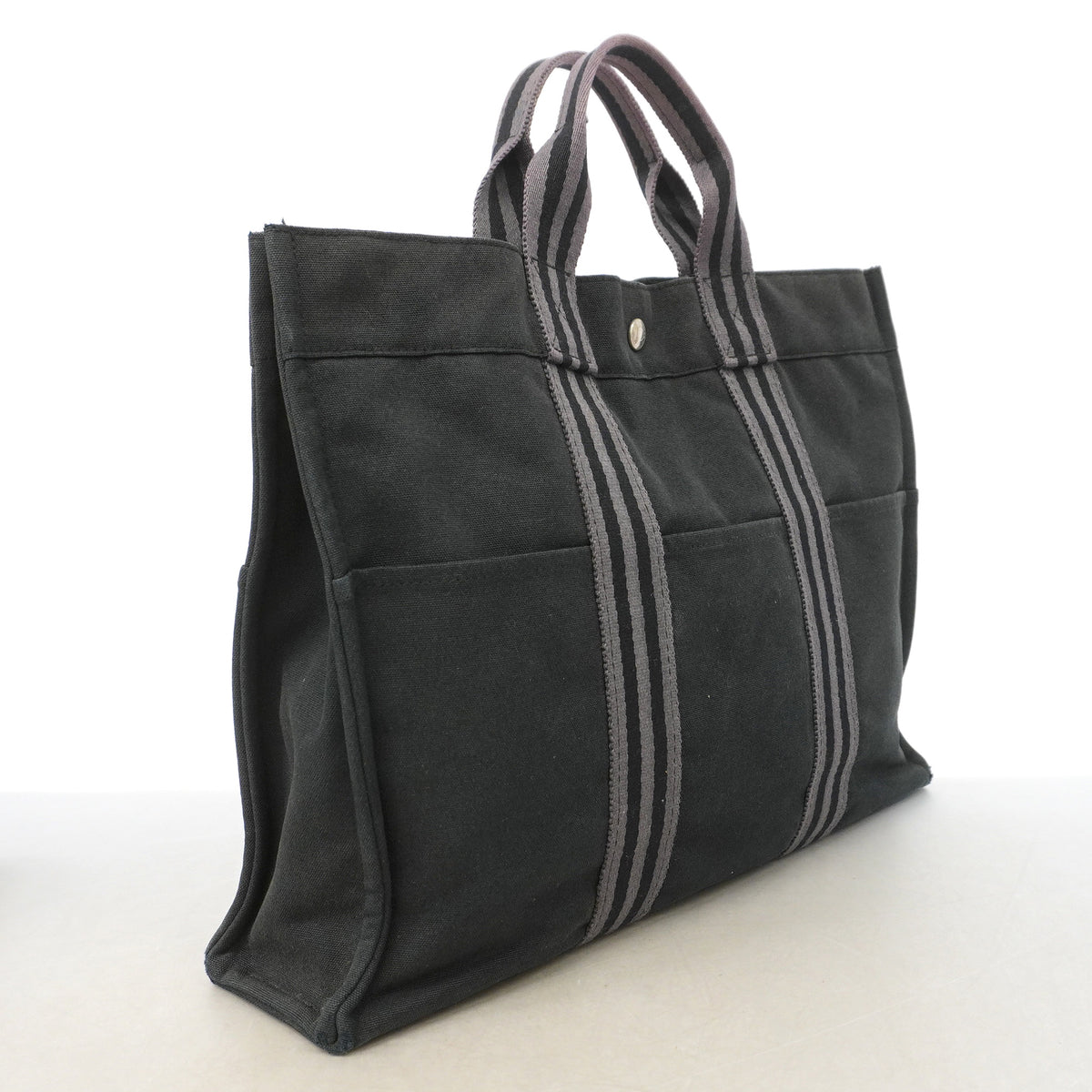 【6he5347】エルメス トートバッグ フールトゥMM キャンバス ブラック シルバー金具【中古】レディース