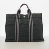 【6he5347】エルメス トートバッグ フールトゥMM キャンバス ブラック シルバー金具【中古】レディース