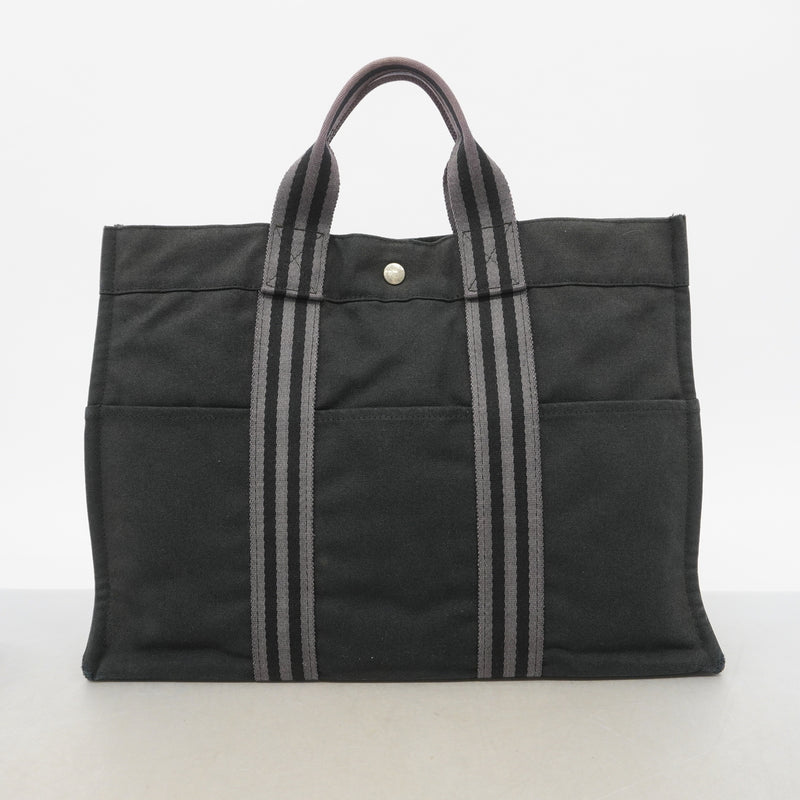 【6he5347】エルメス トートバッグ フールトゥMM キャンバス ブラック シルバー金具【中古】レディース