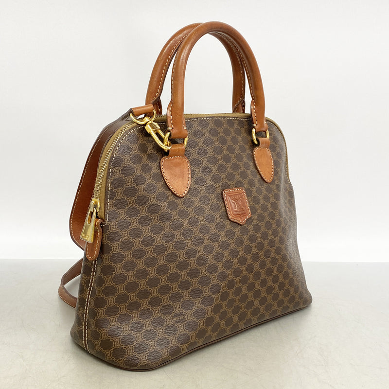【6he5363】セリーヌ ハンドバッグ マカダム PVC ブラウン ゴールド金具 2wayバッグ【中古】レディース