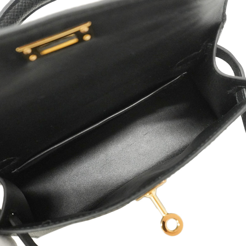 【6he5366-g】エルメス ハンドバッグ ミニケリー2 ヴォーエプソン ブラック ゴールド金具 K刻印 2wayバッグ【中古】レディース