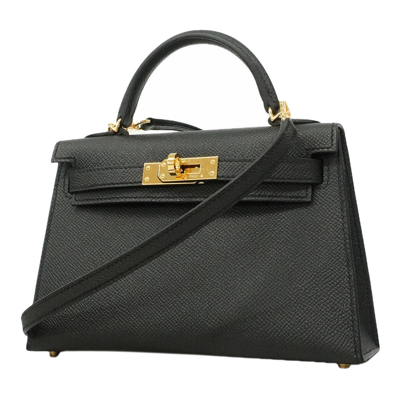 【6he5366-g】エルメス ハンドバッグ ミニケリー2 ヴォーエプソン ブラック ゴールド金具 K刻印 2wayバッグ【中古】レディース