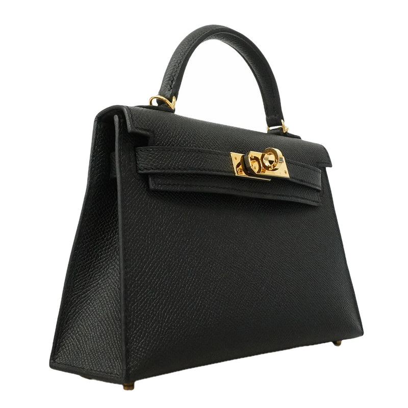 【6he5366-g】エルメス ハンドバッグ ミニケリー2 ヴォーエプソン ブラック ゴールド金具 K刻印 2wayバッグ【中古】レディース