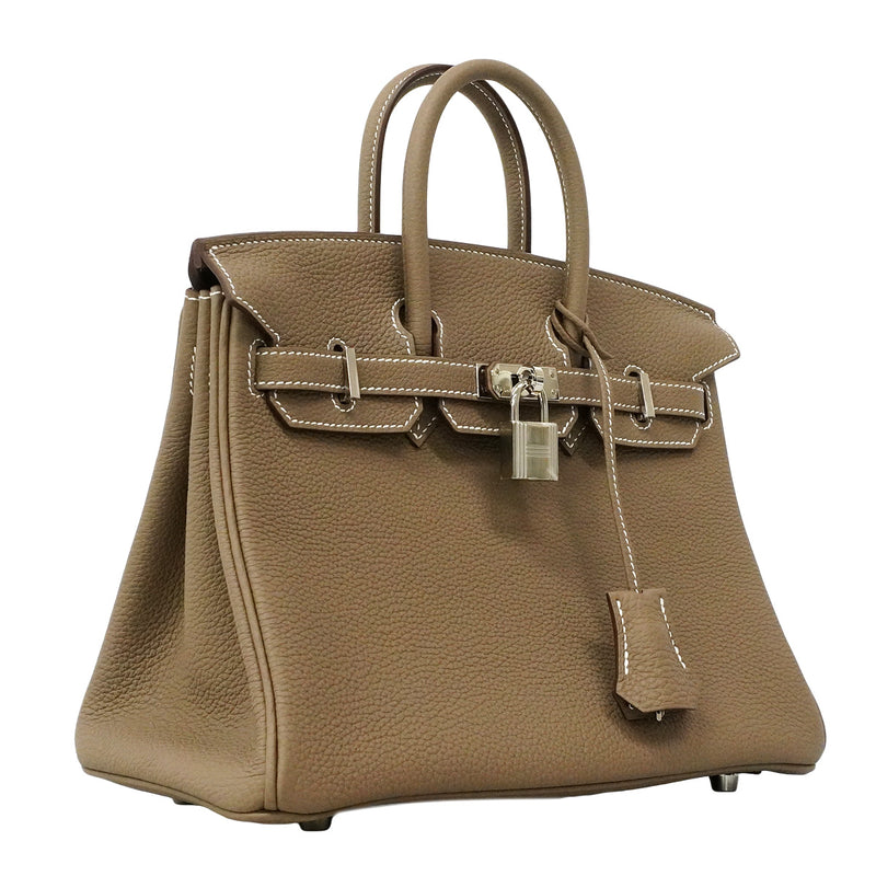 【6he5369-g】エルメス ハンドバッグ バーキン25 トゴ エトゥープ シルバー金具 W刻印【中古】レディース
