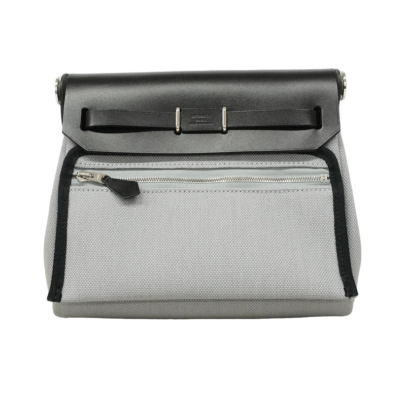 【6he5370】エルメス ショルダーバッグ エールバッグジップミニ トワルミリタリー グリパンタン シルバー金具 K刻印【中古】レディース