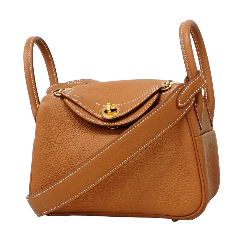 【6he5371】エルメス ハンドバッグ リンディミニ トリヨンクレマンス ゴールド ゴールド金具 G刻印 2wayバッグ【中古】レディース