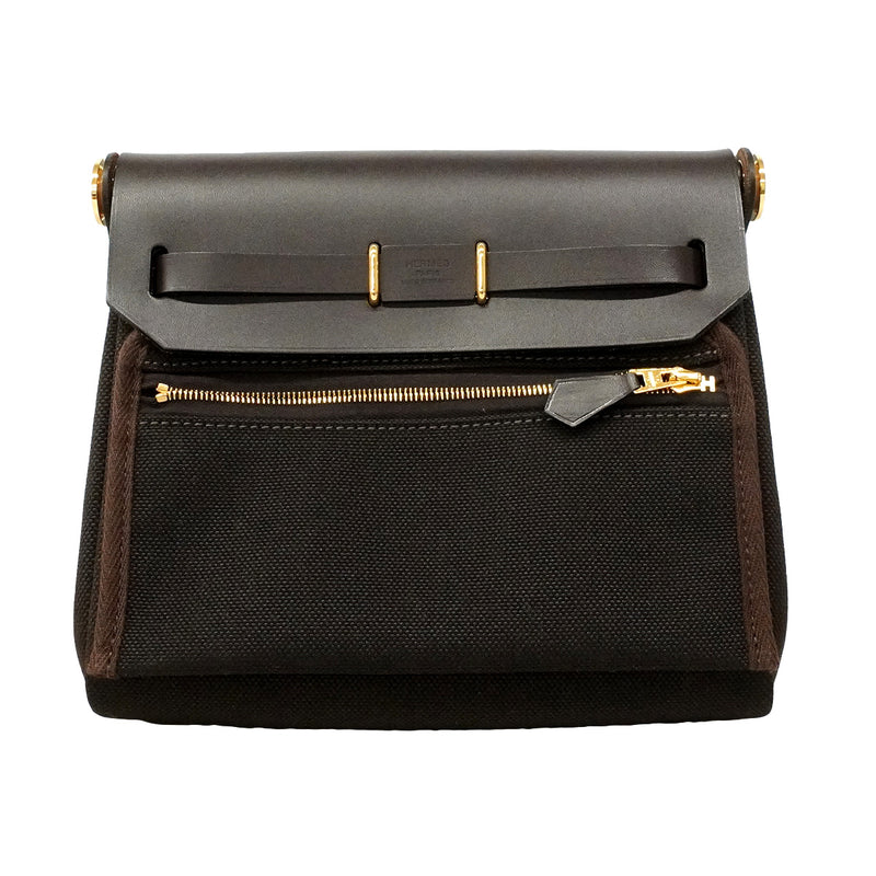 【6he5372】エルメス ショルダーバッグ エールバッグジップミニ トワルミリタリー べブラン ゴールド金具 G刻印【中古】レディース