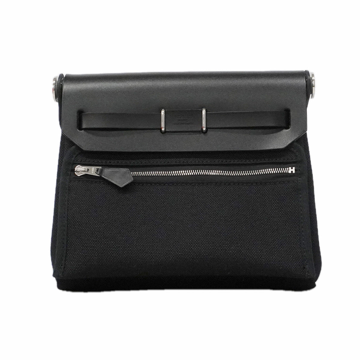 【6he5379】エルメス ショルダーバッグ エールバッグジップミニ トワルミリタリー ブラック シルバー金具 G刻印【中古】レディース
