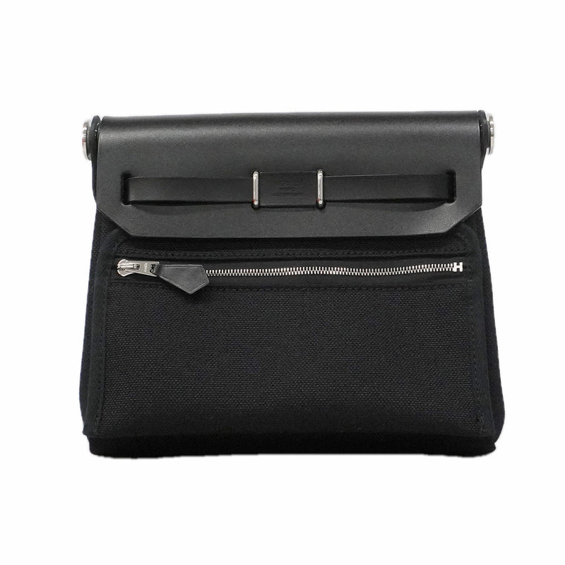 【6he5379】エルメス ショルダーバッグ エールバッグジップミニ トワルミリタリー ブラック シルバー金具 G刻印【中古】レディース