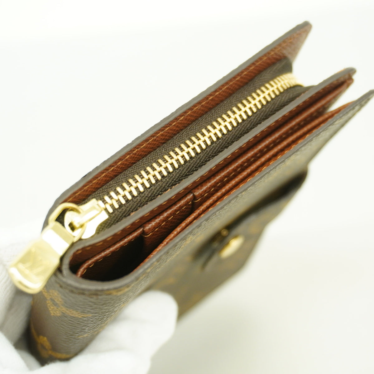 【6he5387】ルイヴィトン 財布 モノグラム ポルトパピエジップ M61207 ブラウン【中古】レディース