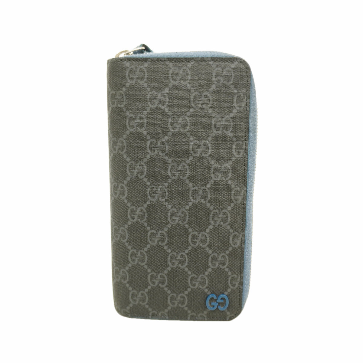 【6he5389】グッチ 長財布 GGスプリーム 822051 PVC ブルー ブラック シルバー金具【中古】メンズ
