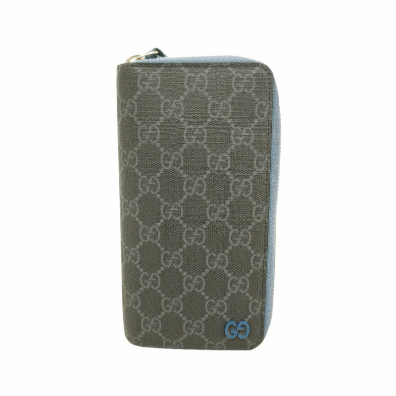 【6he5389】グッチ 長財布 GGスプリーム 822051 PVC ブルー ブラック シルバー金具【中古】メンズ