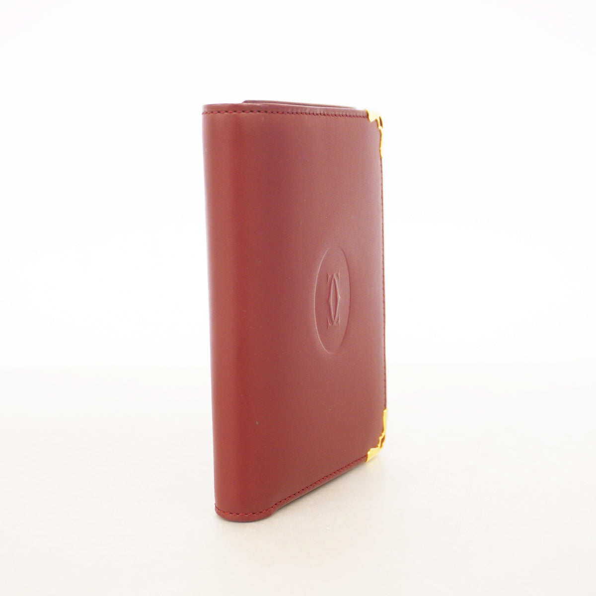 【6he5409】カルティエ 三つ折り財布 マスト レザー ボルドー ゴールド金具【中古】レディース