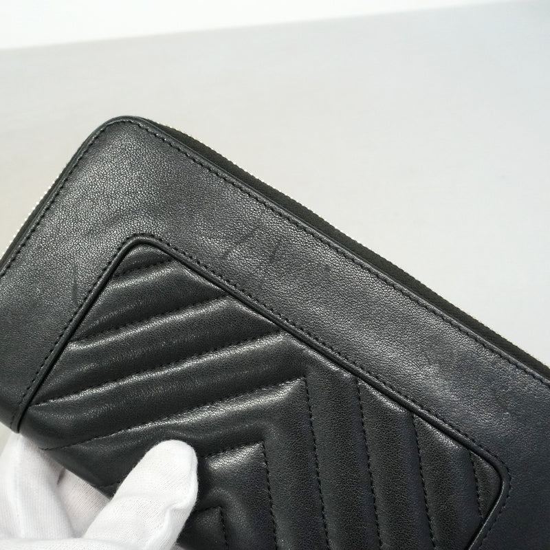 【6he5419】シャネル 長財布 Vステッチ マドモアゼル ラムスキン ブラック シャンパンゴールド金具【中古】レディース