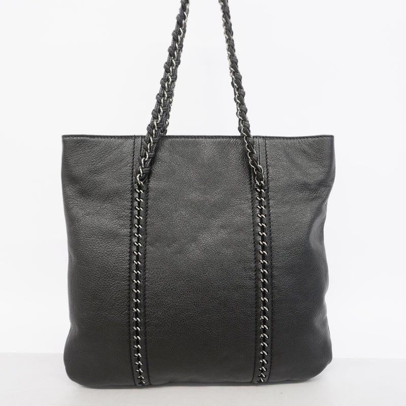 【6he5420】シャネル チェーントート チェーンショルダー レザー ブラック シルバー金具【中古】レディース