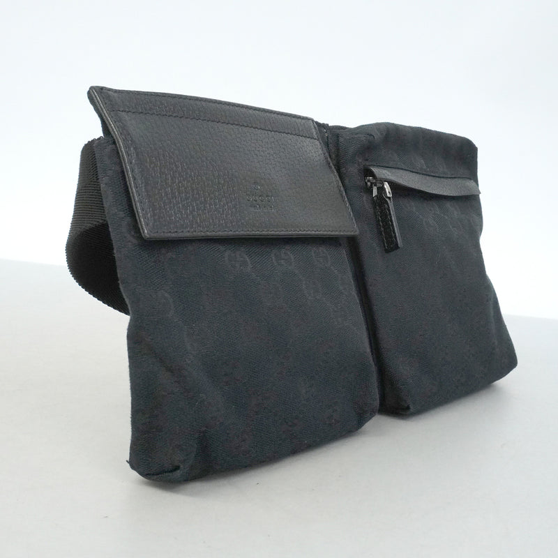【6he5431】グッチ ウエストバッグ GGキャンバス 28566 キャンバス ブラック シルバー金具【中古】メンズ レディース ユニセックス